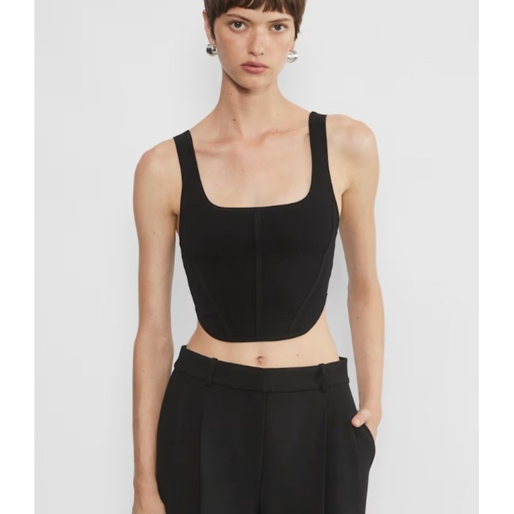 Aritzia Babaton Sculpt Knit Bustier Tank Womens M Black Minimalist Casual Basic